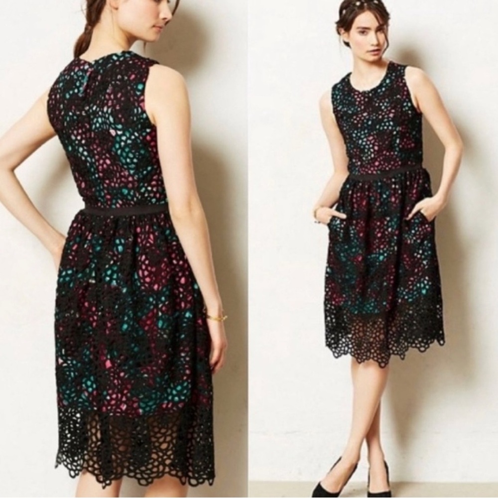 Anthropologie Wolven Terrace Garden Floral Overlay Whimsygoth Sheath Dress 10